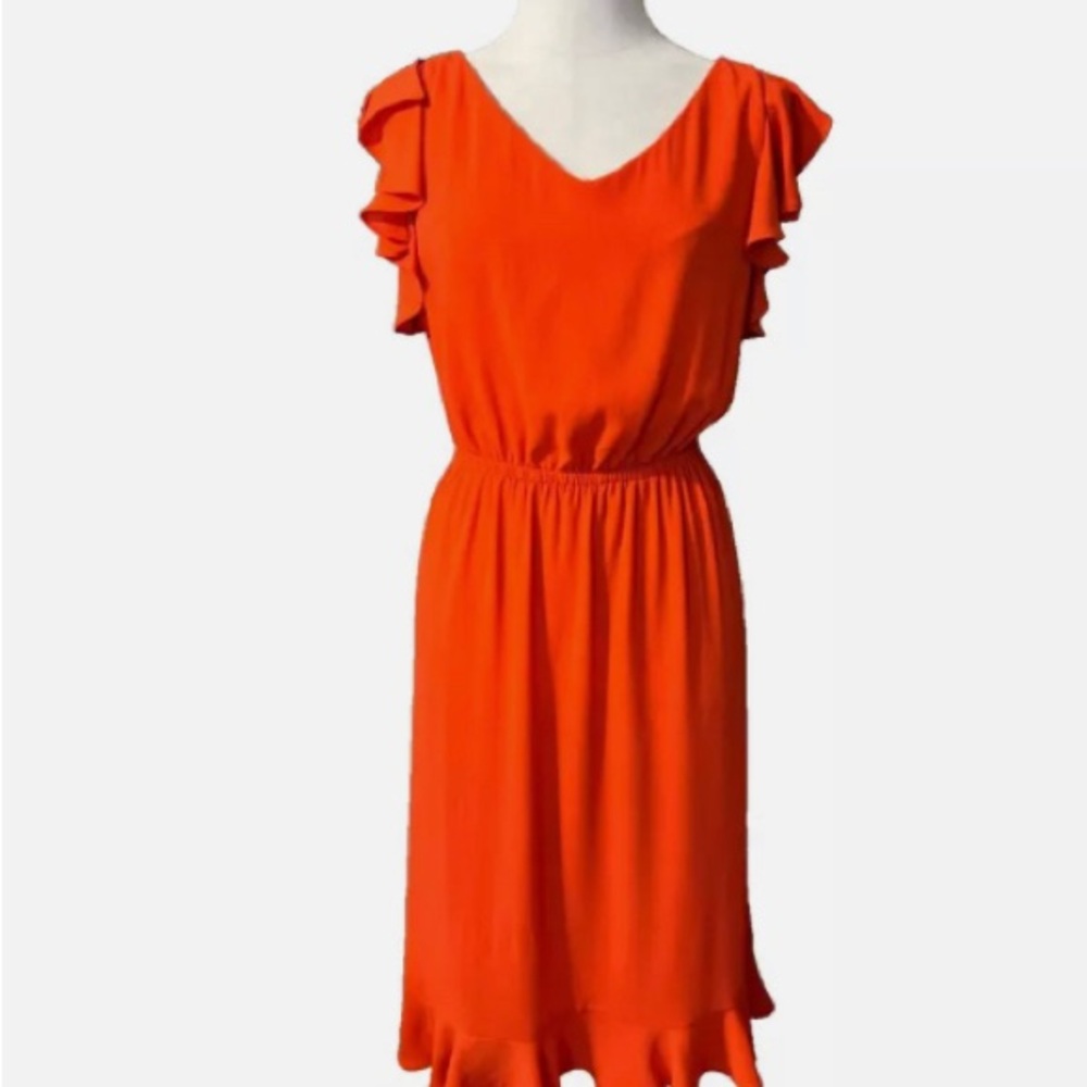 Gabby Skye Dress 16 A Line Orange Flowy Short Sleeve Career Church Washable